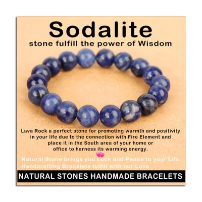 AD Beads Handmade Gemstone Stretch Elastic Bracelet Crystal Healing Reiki Nature's Beauty and Spiritual Essence Unisex (12mm, Blue Sodalite)