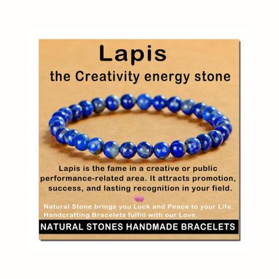 AD Beads Handmade Gemstone Stretch Elastic Bracelet Crystal Healing Reiki Nature's Beauty and Spiritual Essence Unisex (12mm, Lapis Lazuli)