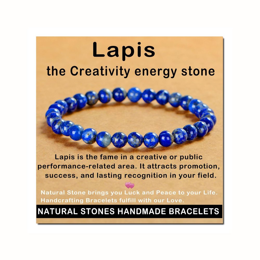 AD Beads Handmade Gemstone Stretch Elastic Bracelet Crystal Healing Reiki Nature's Beauty and Spiritual Essence Unisex (12mm, Lapis Lazuli)