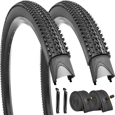 2 Pack Bike Tires 26"x2.125" with Tubes AV 32mm Schrader Valves Suitable for 26x1.75/1.95/2.125 for Mountain City Urban Trail Road Park (26x2.125-2 Tires 2 Tubes 2 levers)