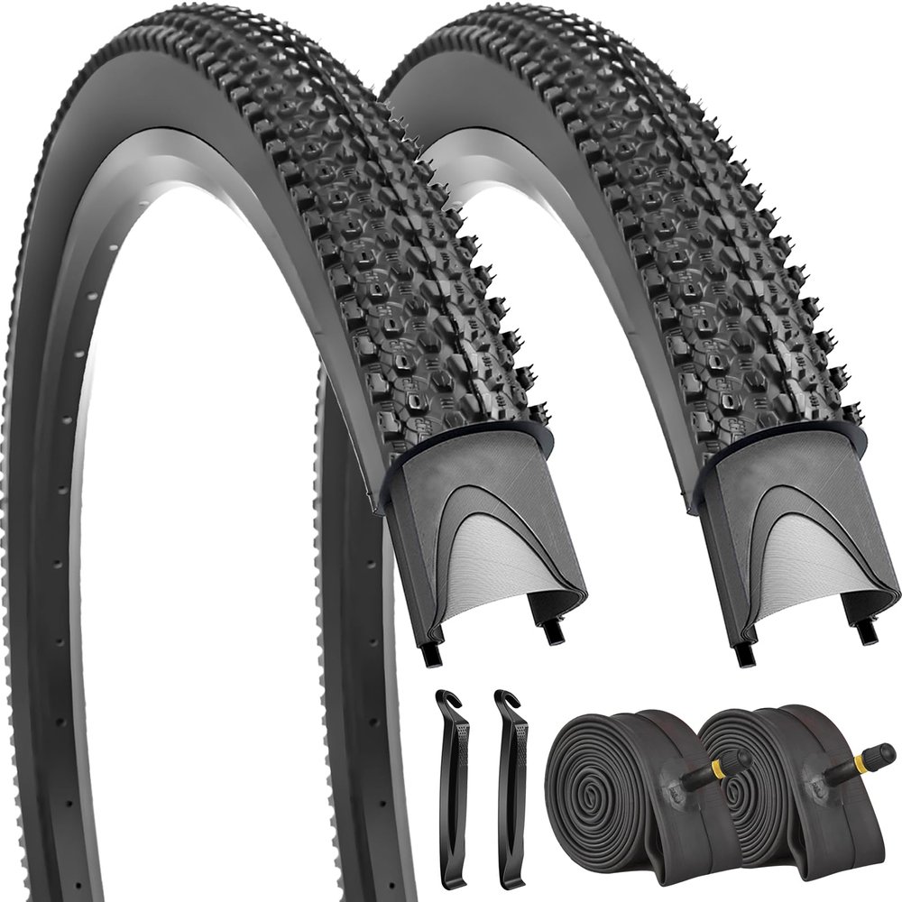 2 Pack Bike Tires 26"x2.125" with Tubes AV 32mm Schrader Valves Suitable for 26x1.75/1.95/2.125 for Mountain City Urban Trail Road Park (26x2.125-2 Tires 2 Tubes 2 levers)