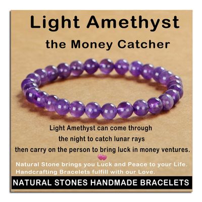 AD Beads Handmade Gemstone Stretch Elastic Bracelet Crystal Healing Reiki Nature's Beauty and Spiritual Essence Unisex (6mm, Purple Amethyst)