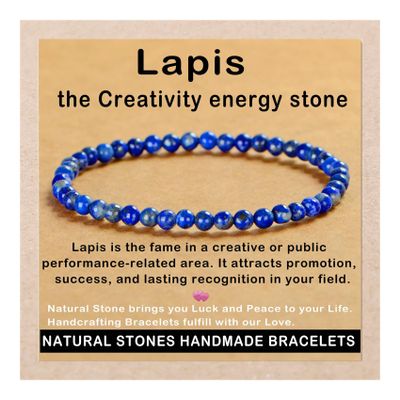 AD Beads Handmade Gemstone Stretch Elastic Bracelet Crystal Healing Reiki Nature's Beauty and Spiritual Essence Unisex (4mm, Lapis Lazuli)