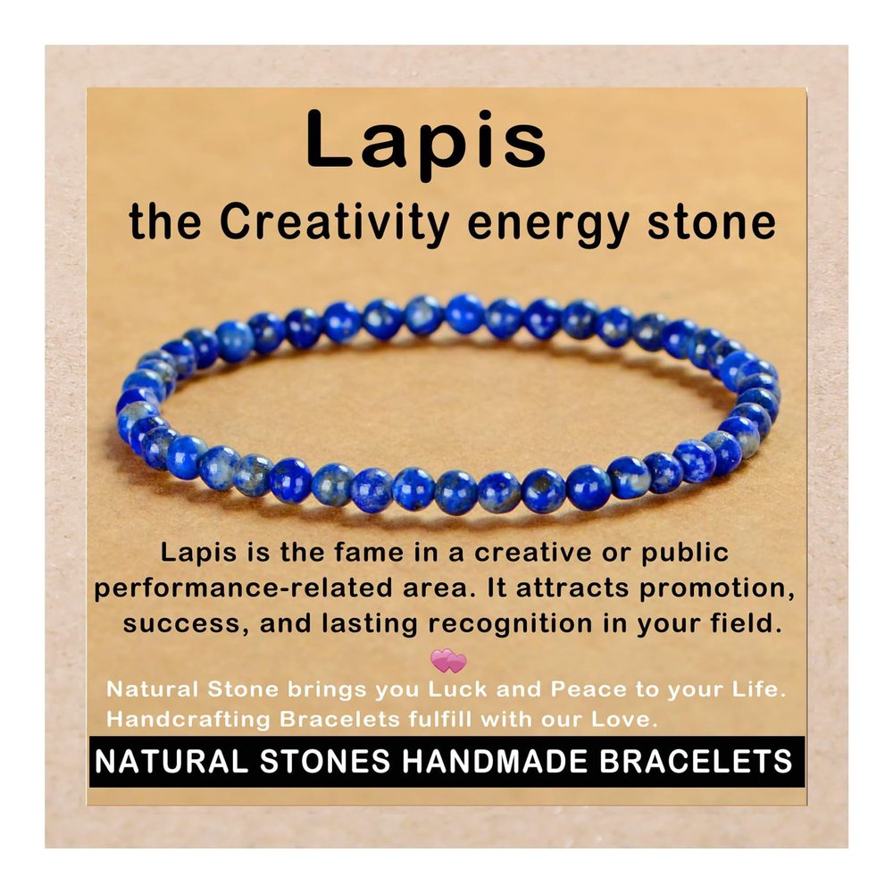 AD Beads Handmade Gemstone Stretch Elastic Bracelet Crystal Healing Reiki Nature's Beauty and Spiritual Essence Unisex (4mm, Lapis Lazuli)