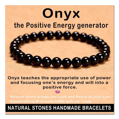 AD Beads Handmade Gemstone Stretch Elastic Bracelet Crystal Healing Reiki Nature's Beauty and Spiritual Essence Unisex (6mm, Black Onyx)
