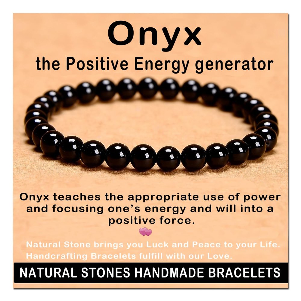 AD Beads Handmade Gemstone Stretch Elastic Bracelet Crystal Healing Reiki Nature's Beauty and Spiritual Essence Unisex (6mm, Black Onyx)