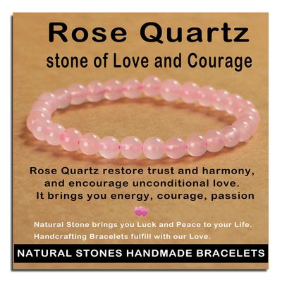 AD Beads Handmade Gemstone Stretch Elastic Bracelet Crystal Healing Reiki Nature's Beauty and Spiritual Essence Unisex (6mm, Rose Quartz)