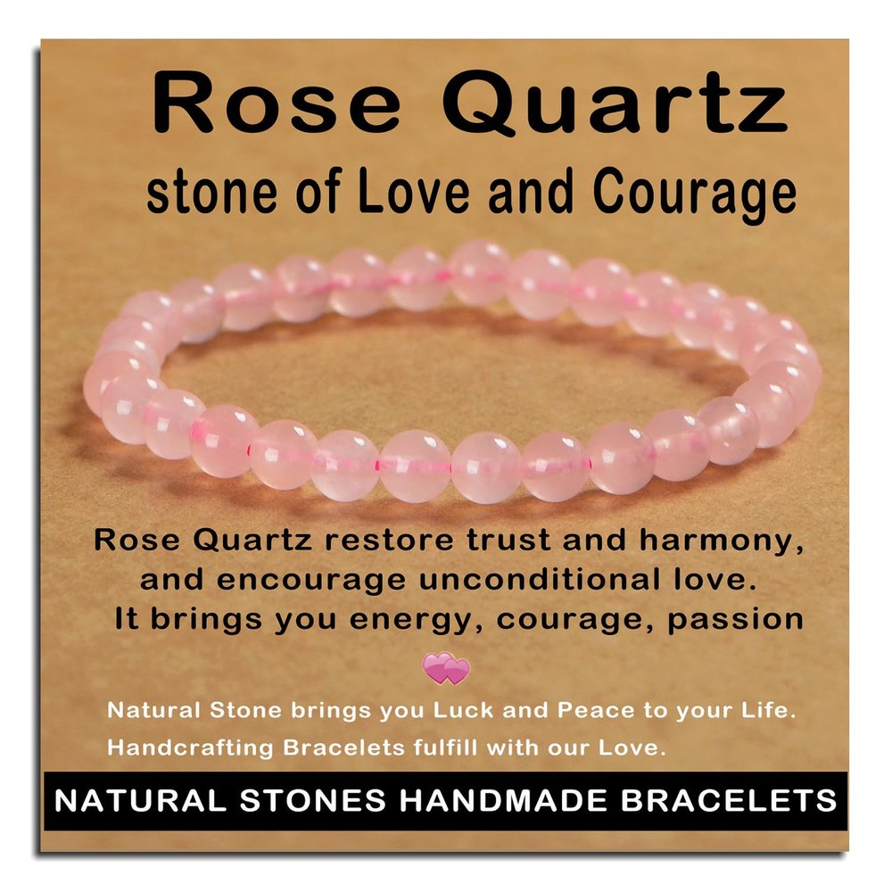 AD Beads Handmade Gemstone Stretch Elastic Bracelet Crystal Healing Reiki Nature's Beauty and Spiritual Essence Unisex (6mm, Rose Quartz)