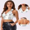 Allegra K Metallic Tops for Women 2026 Halter V Neck Sleeveless Shiny Holographic Crop Top Clubwear Party Outfits Large Silvers view 2