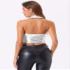 Allegra K Metallic Tops for Women 2026 Halter V Neck Sleeveless Shiny Holographic Crop Top Clubwear Party Outfits Large Silvers view 3