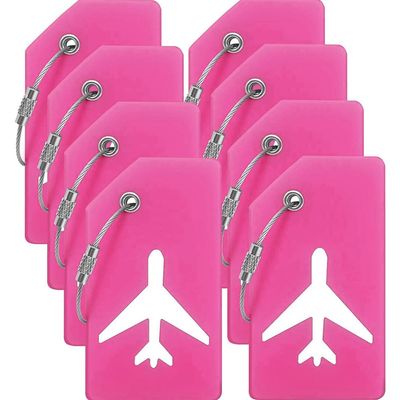 8Pack Luggage Tags for Suitcases with Name Id Card, Silicone Backpacks Handbags Tag with Stainless Steel Rings, Rose Red