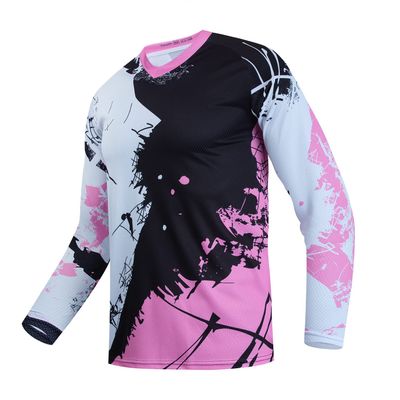 Kids Mountain Bike Shirts Child Cycling Jersey for Girls Boys Youth Long Sleeve Clothing MTB Bicycle Downhill BMX Tops Pink