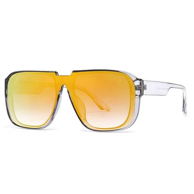 RUOVEXIE Retro Square One Piece Sunglasses Men Mirror Shades UV400 Flat Top Men Fashion Sun Glasses,Grey orange mirror,One size