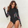 ABAFIP Women's Long Sleeve Rash Guard Bathing Suit Zip up One Piece Swimsuits Modest Floral UPF 50+ Surfing Swimwear Red Large view 2
