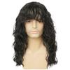 Amnenl Mens Black Long Curly Wig with Bangs Synthetic 70s 80s Rocker Punk Wig Halloween Cosplay Hair Wig for Male Guys view 1