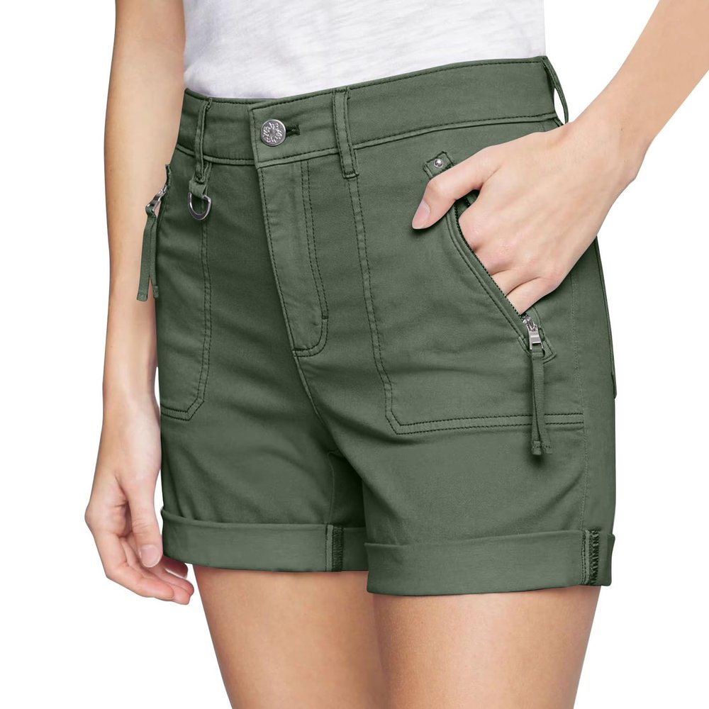 Stretchy Twill Jean Shorts Women Y2k Rolled Hem High Waisted Denim Shorts Summer Casual Cargo Shorts with Zipper Pockets Cute Preppy Hiking Shorts Comfy Juniors Shorts Trendy Denim Hot Shorts