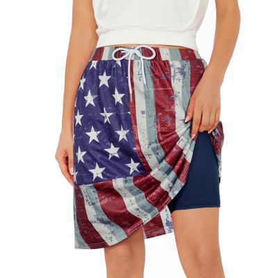 Zando Women's Patriotic Skorts: 4th of July Outfit with Pockets - Casual Summer Skirt Shorts, Star Print XX-Large