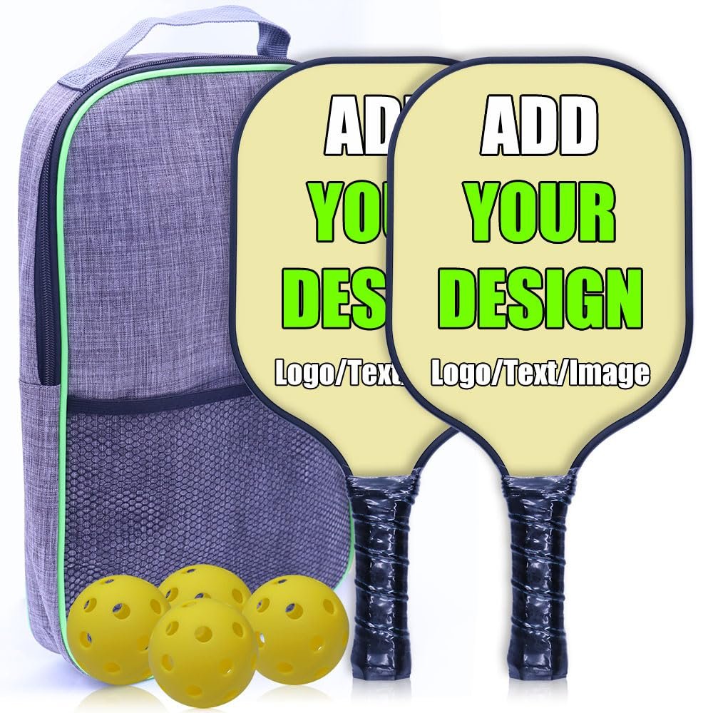 Custom Pickleballs Paddles Set, Personalized Pickleball Racquet with Your Photo Name Logo, Set Include 2 Pickleballs Paddles 4 Balls and 1 Portable Carry Bag, PaleGoldenrod