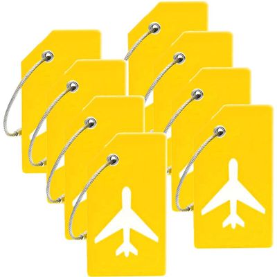 8Pack Luggage Tags for Suitcases with Name Id Card, Silicone Backpacks Handbags Tag with Stainless Steel Rings, Yellow