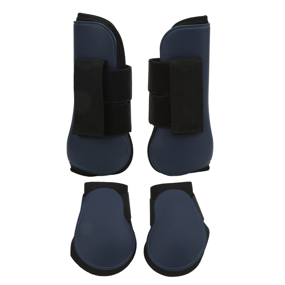 Comprehensive Protective Horse Tendon Boot Set Shock Absorbing, Navy Blue, Includes Front & Hind Leg Guards Size M Optimal Solution for Equestrian Athletes in Showjumping (A set of navy blue 2400ml)