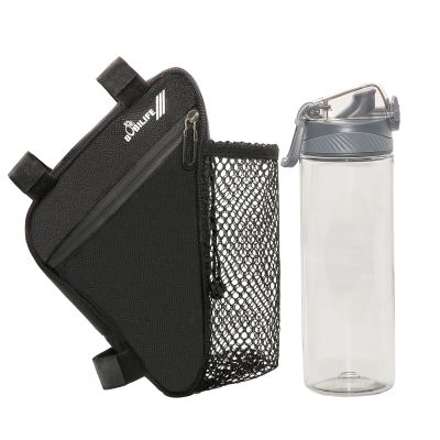 BOBILIFE Bike Triangle Frame Bag with Bottle/Mini Speaker Holder - Bicycle Cycling Storage Triangle Top Tube Front Pouch Saddle Bag for Road and Mountain Bikes (W/Tritan Bottle)