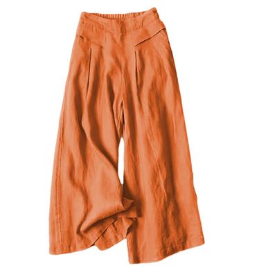 Women's High Waisted Wide Leg Pants Classic Drape Pants Solid Color Straight Leg Pants Orange L
