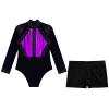 Linjinx Leotards for Girls Glitter Long Sleeve Gymnastics with Dance Shorts Bottoms Outfits 2pcs Tracksuit Tumbling Purple&Black 6 Years view 3