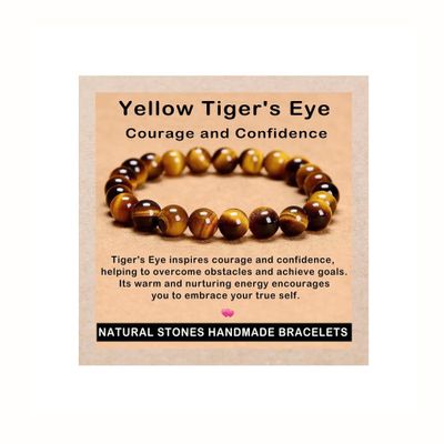 AD Beads Handmade Gemstone Stretch Elastic Bracelet Crystal Healing Reiki Nature's Beauty and Spiritual Essence Unisex (12mm, Yellow Tiger's Eye)