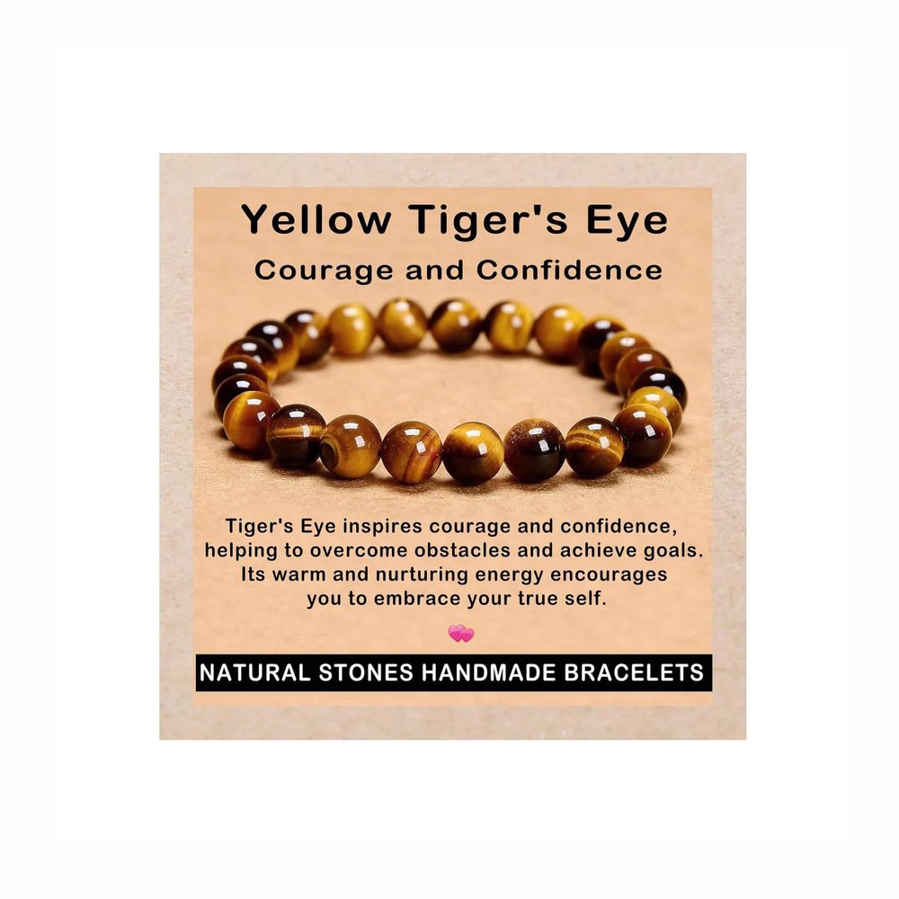 AD Beads Handmade Gemstone Stretch Elastic Bracelet Crystal Healing Reiki Nature's Beauty and Spiritual Essence Unisex (12mm, Yellow Tiger's Eye)