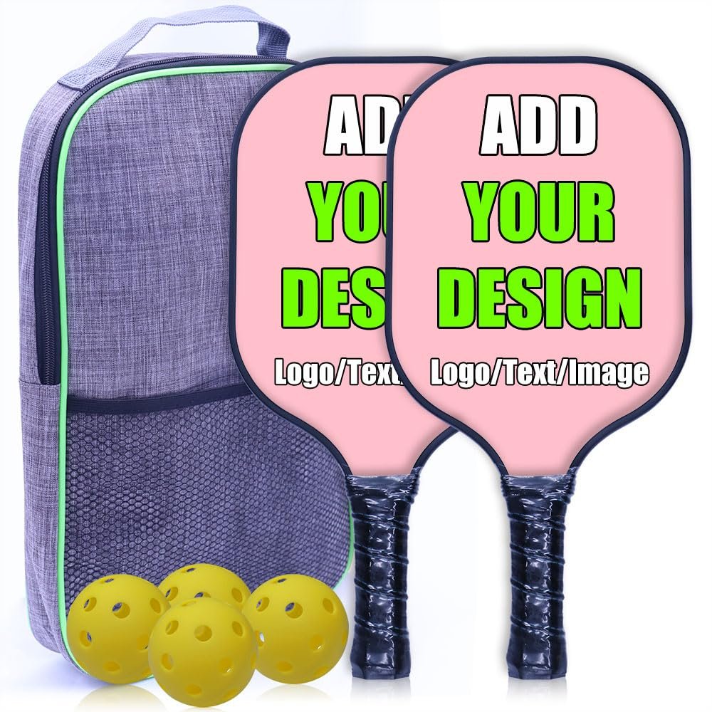 Custom Pickle Ball Paddles Set, Personalized Rackets with Your Own Photo Logo Name, Perfect First Paddles Gifts for Beginners, Pink