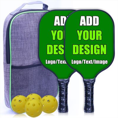 Custom Pickleballs Paddles Set, Personalized Pickleball Racquet with Your Photo Name Logo, Set Include 2 Pickleballs Paddles 4 Balls and 1 Portable Carry Bag, Green