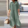 Akivide Women's Light Mint Green Linen-Blend Long Sleeve Button-Down Maxi Dress, Collared Shirt Dress with Ruffled Hem, Fresh Casual Summer Dresses view 2