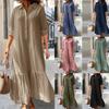 Akivide Women's Light Mint Green Linen-Blend Long Sleeve Button-Down Maxi Dress, Collared Shirt Dress with Ruffled Hem, Fresh Casual Summer Dresses view 3