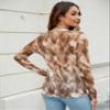 BMJL Womens Long Sleeve Mesh Tops Sexy Sheer Blouse Crewneck Loose Fit Tee Shirts Fashion Date Night Top Brown view 2