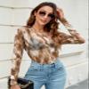 BMJL Womens Long Sleeve Mesh Tops Sexy Sheer Blouse Crewneck Loose Fit Tee Shirts Fashion Date Night Top Brown view 3