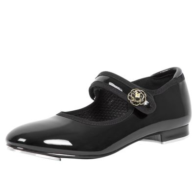 Linodes Economy Unisex-Child Easy Strap Tap Shoe for Girls and Boys Tap Mary Jane Flat-Black Patent-Flower-2M-Little Kid