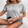 ELDINA Women's 2024 Casual Round Neck Short Sleeve Tee Batwing Sleeve T-Shirt Grey, Medium view 2