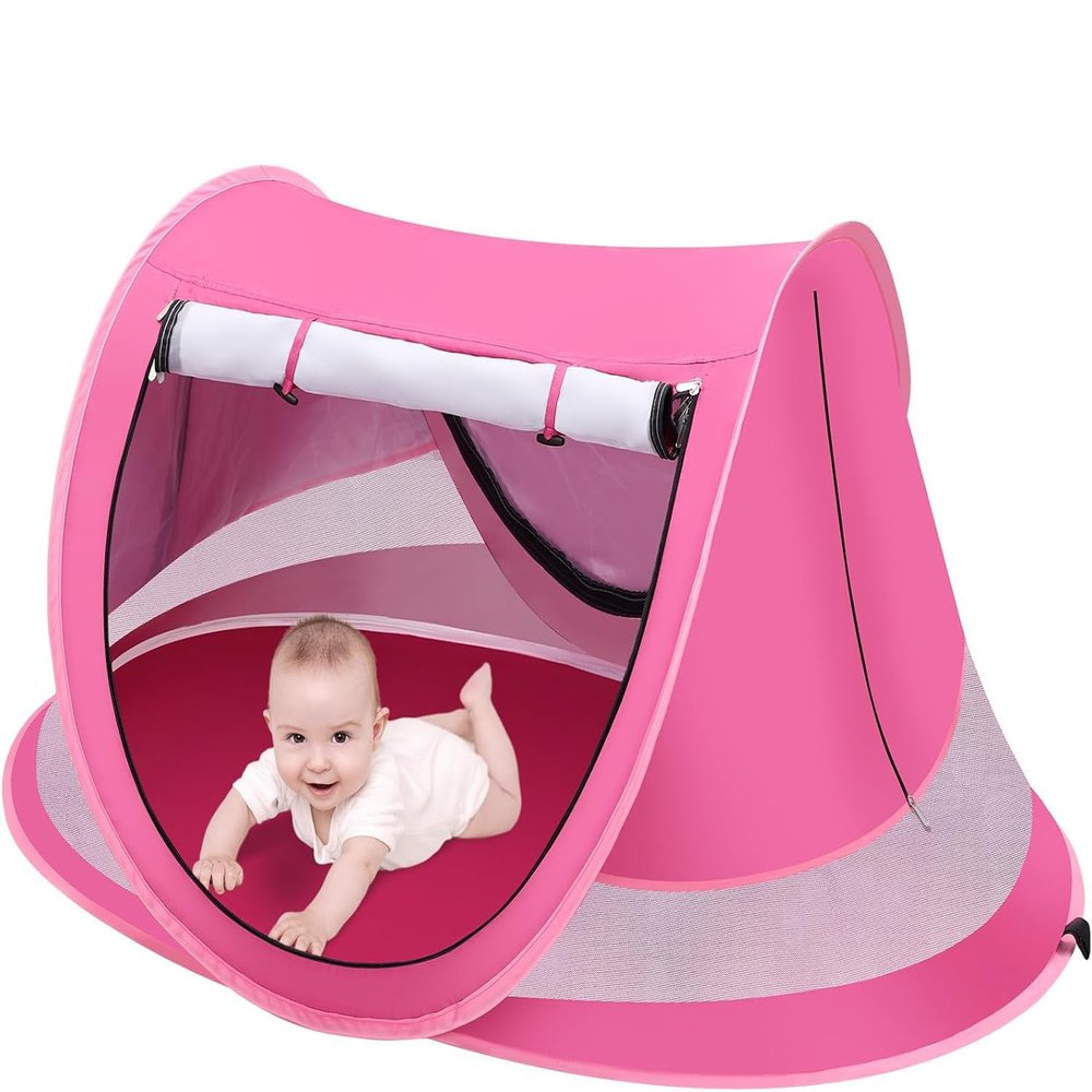 Baby Beach Tent, Pop Up Toddler Travel Tent for Boys or Girls, Sun Shade for Toddler Camping, Infant Portable Sun Shade, Summer Beach Baby (Pink Baby Tent)