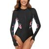 ABOCIW Rash Guard for Women Long Sleeve One Piece Swimsuit UV UPF 50+ Protection Zipper Printed Surfing Tummy Control Bathing Suit #2 Black + Red Floral XX-Large view 1