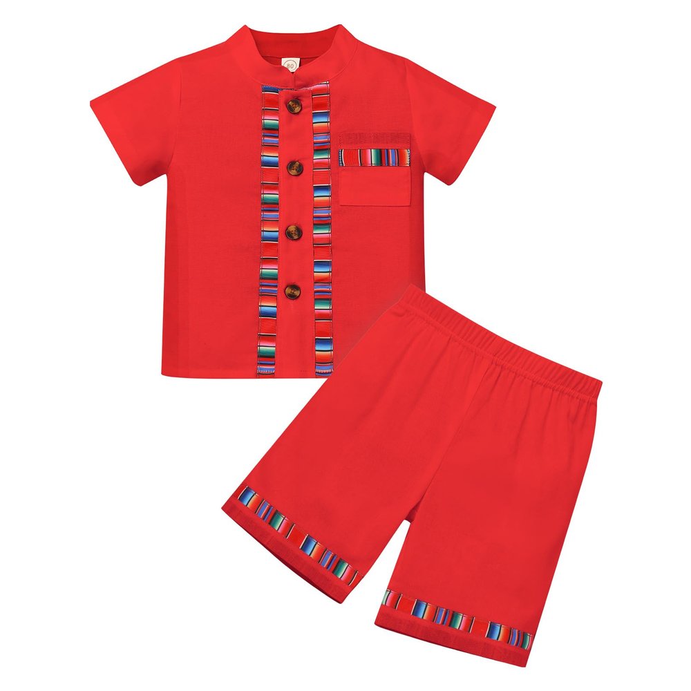 ABAFIP Baby Boys Mexican Outfit Toddler Short Sleeve Shirts Shorts Traditional Fiesta Clothes set Red 18-24 Months