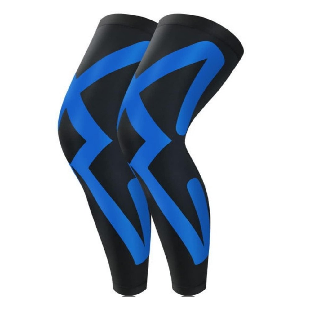 SUOGTS Sports Compression UV Long Leg Sleeves for Running Basketball Football Cycling and Other Sports for Men, Women, Youth (Black/Blue,Medium)