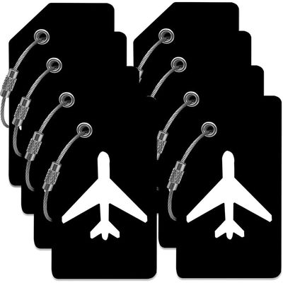 8Pack Luggage Tags for Suitcases with Name Id Card, Silicone Backpacks Handbags Tag with Stainless Steel Rings, Black