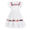 ABAFIP Baby Girls Mexican Embroidered Dress Toddler Girls Ruffle Sleeveless Floral Summer Cinco De Mayo Traditional Fiesta Dress White 3-4T view 3