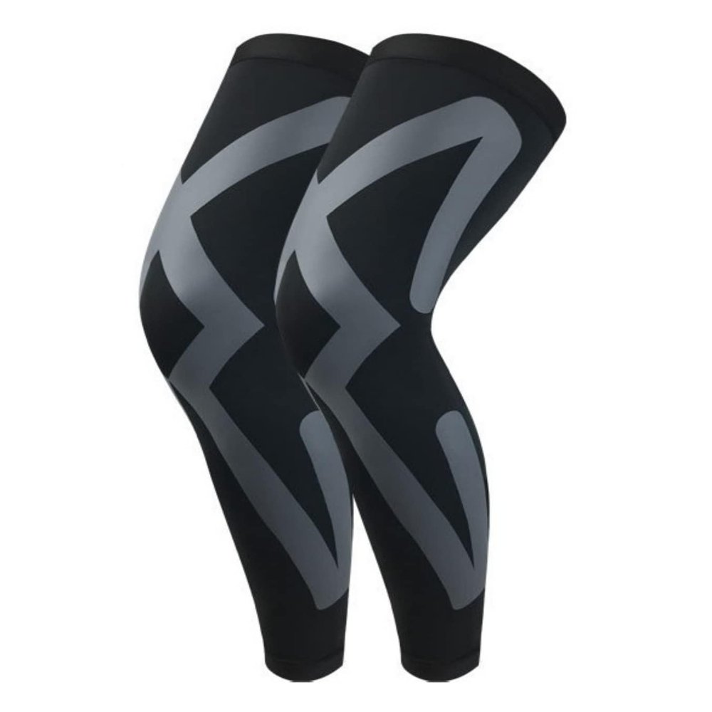 SUOGTS Sports Compression UV Long Leg Sleeves for Running Basketball Football Cycling and Other Sports for Men, Women, Youth (Black/Grey,Large)