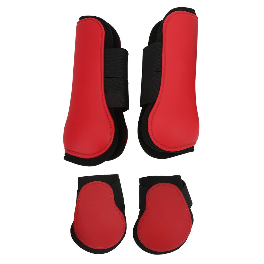 4pc Horse Tendon & Fetlock Boots Set,Dynamic Anti Slip, Shock Absorbing Protection for High Impact Equestrian Sports Ideal for Professional Riders and Horse Training Facilities (1 Set Red 2400ml)
