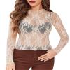 Avidlove Mesh Tops for Women Long Sleeve Mock Neck Sheer Tops See Through Tee Shirt Blouse Champagne Large view 1
