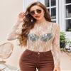 Avidlove Mesh Tops for Women Long Sleeve Mock Neck Sheer Tops See Through Tee Shirt Blouse Champagne Large view 2