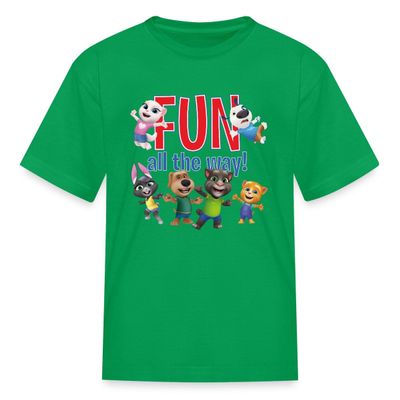 Spreadshirt Talking Tom & Friends Fun All The Way Kid's T-Shirt, L, Kelly Green