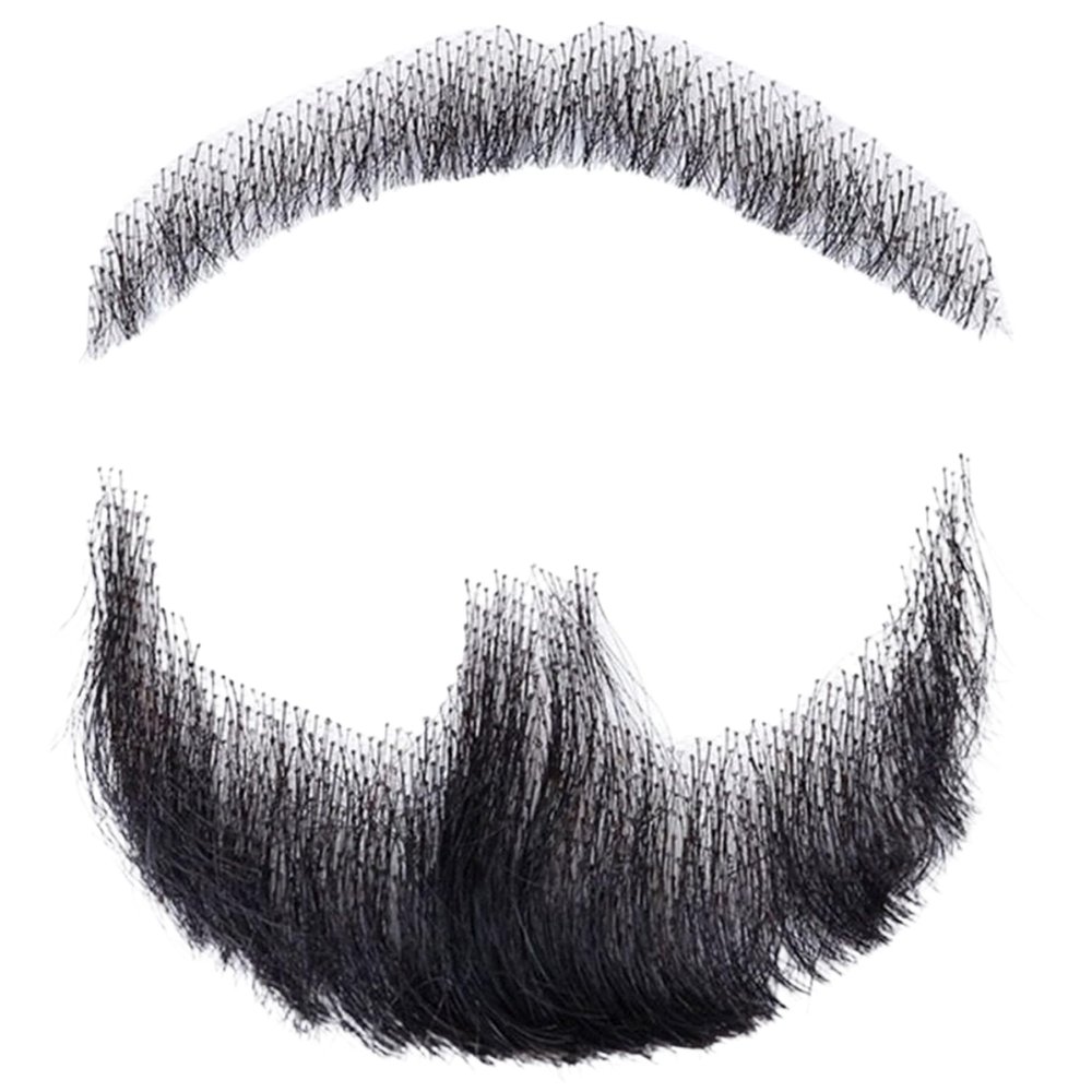 Fake Beard Human Hair Realistic Beard Fake Mustache Invisible Fake Facial Hair Costume Beard Lace Beard for Men Dressing Halloween Cosplay, Black, Wigs Hairpieces for Adults