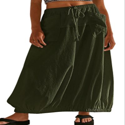 CHARTOU Women Baggy Parachute Skirt Comfy Casual Cotton Y2k Cargo Maxi Long Skirt (Small, Army Green)